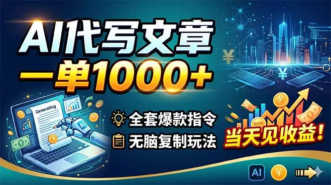 AI代写文章，一单1000+，全套爆款指令+无脑复制玩法，当天见收益！-羽哥创业课堂