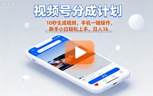 视频号分成计划懒人玩法，10秒生成视频，手机一键操作，新手小白轻松上手，日入1K【揭秘】-羽哥创业课堂