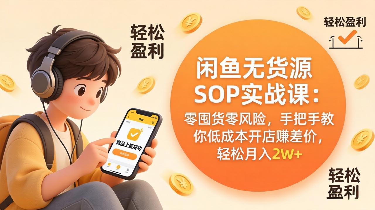 闲鱼无货源SOP实战课：零囤货零风险，手把手教你低成本开店赚差价，轻松月入2w+-羽哥创业课堂