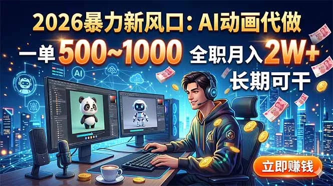2026暴力新风口:AI动画代做,一单500~1000,全职月入2W+,长期可干-羽哥创业课堂