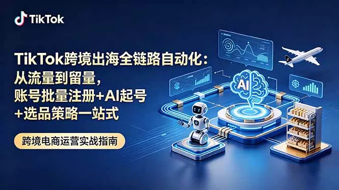 TikTok跨境出海全链路自动化:从流量到留量,账号批量注册+AI起号+选品策略一站式-羽哥创业课堂