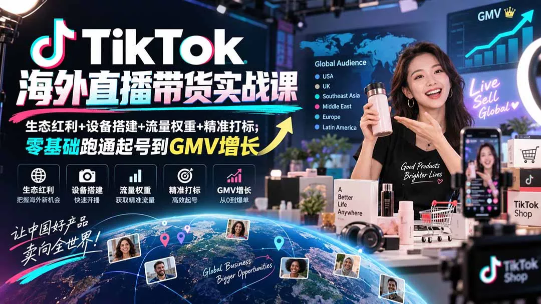 TikTok海外直播带货实战课|生态红利+设备搭建+流量权重+精准打标,零基础跑通起号到GMV增长-羽哥创业课堂