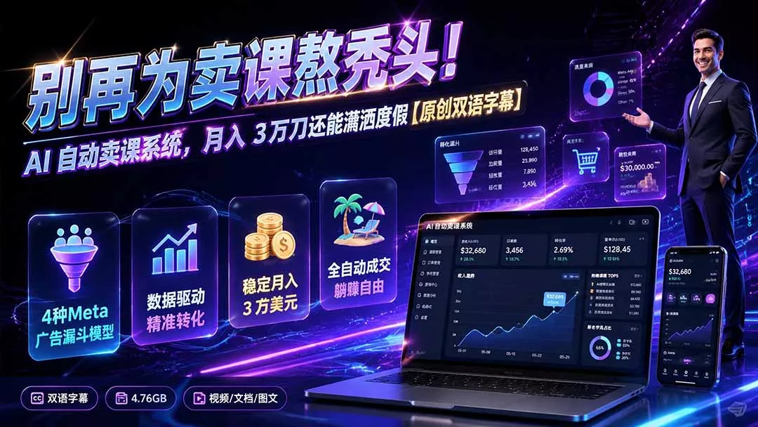 别再为卖课熬秃头！AI 自动卖课系统，月入 3 万刀还能潇洒度假【原创双语字幕】-羽哥创业课堂