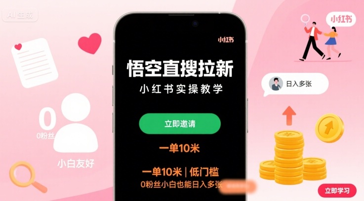 悟空直搜拉新小红书实操教学，一单10米，低门槛，0粉丝小白也能日入多张-羽哥创业课堂