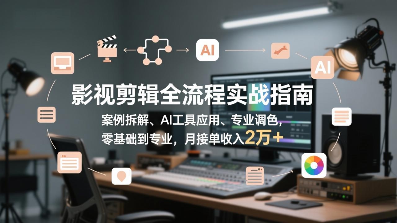 影视剪辑全流程实战指南，案例拆解、AI工具应用、专业调色，零基础到专业，月接单收入2万+-羽哥创业课堂