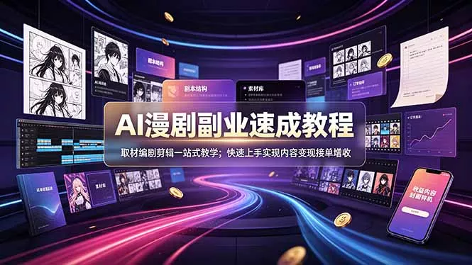 AI漫剧副业速成教程，取材编剧剪辑一站式教学；快速上手实现内容变现接单增收-羽哥创业课堂