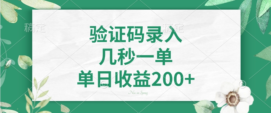 验证码录入，几秒一单，单日收益200+-羽哥创业课堂