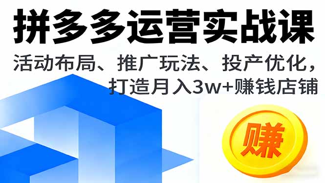 拼多多运营实战课,活动布局、推广玩法、投产优化,打造月入3w+赚钱店铺-羽哥创业课堂