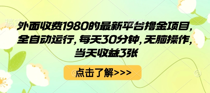 外面收费1980的最新平台撸金项目，全自动运行，每天30分钟，无脑操作，当天收益3张【揭秘】-羽哥创业课堂