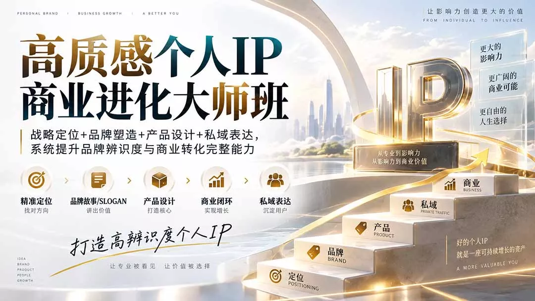 高质感个人IP商业进化大师班:战略定位+品牌塑造+产品设计+私域表达,系统提升品牌辨识度与商业转化完整能力-羽哥创业课堂