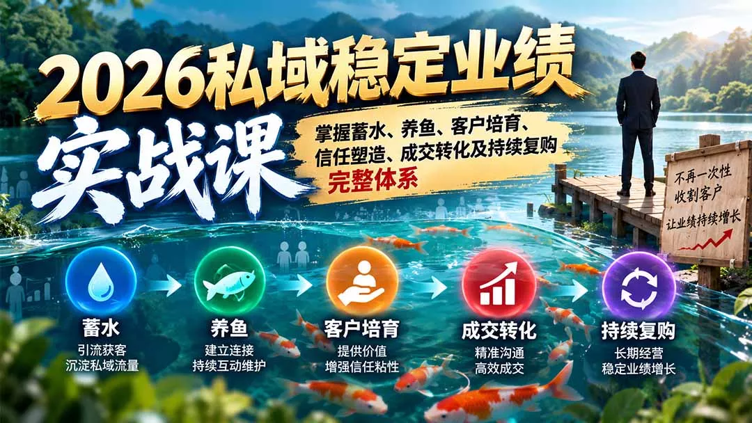 2026私域稳定业绩实战课:掌握蓄水、养鱼、客户培育、信任塑造、成交转化及持续复购完整体系-羽哥创业课堂
