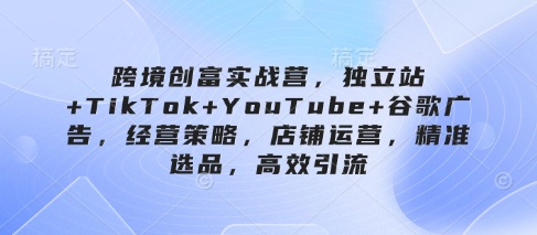 跨境创富实战营，独立站+TikTok+YouTube+谷歌广告，经营策略，店铺运营，精准选品，高效引流-羽哥创业课堂