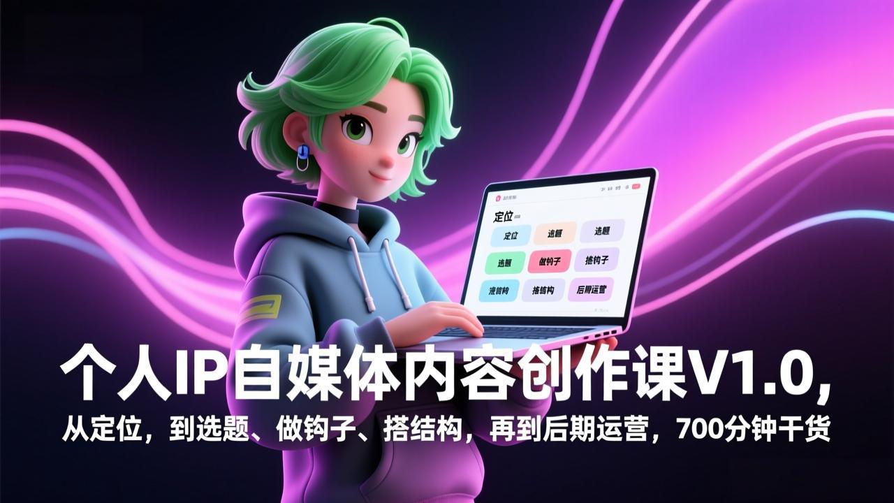 个人IP自媒体内容创作课V1.0，从定位，到选题、做钩子、搭结构，再到后期运营，700分钟干货-羽哥创业课堂