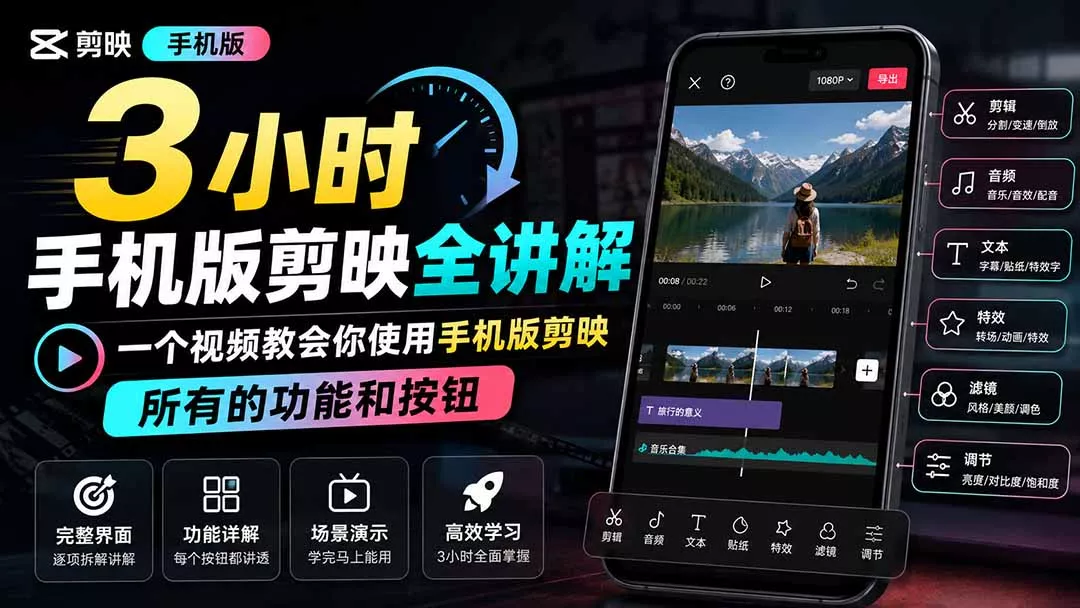 3小时手机版剪映全讲解,一个视频教会你使用手机版剪映,所有的功能和按钮-羽哥创业课堂