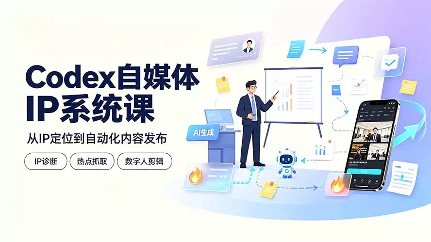 Codex自媒体IP系统课：IP诊断/热点抓取/IP蒸馏 Skill，爆款复刻数字人多平台自动发布教程-羽哥创业课堂