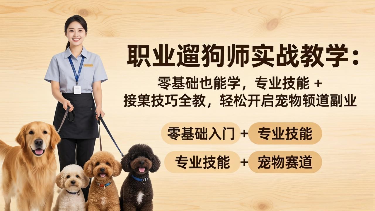 职业遛狗师实战教学：零基础也能学，专业技能 + 接单技巧全教，轻松开启宠物赛道副业-羽哥创业课堂