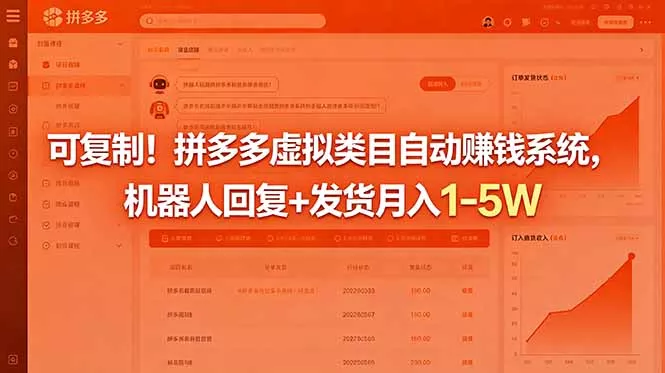 可复制！拼多多虚拟类目自动赚钱系统，机器人回复+发货月入 1-5W-羽哥创业课堂