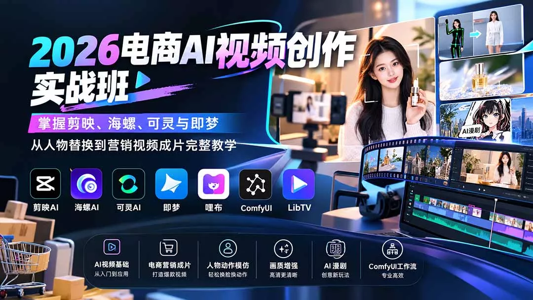 2026电商AI视频创作实战班:掌握剪映、海螺、可灵与即梦,从人物替换到营销视频成片完整教学-羽哥创业课堂