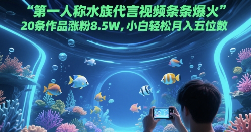 第一人称水族代言视频条条爆火，20条作品涨粉8.5W，小白轻松月入五位数-羽哥创业课堂