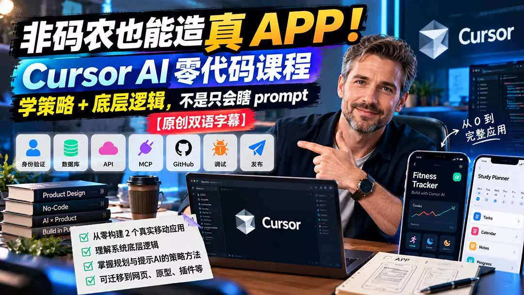 非码农也能造真 APP！Cursor AI 零代码课程：学策略 + 底层逻辑，不是只会瞎 prompt【原创双语字幕】-羽哥创业课堂