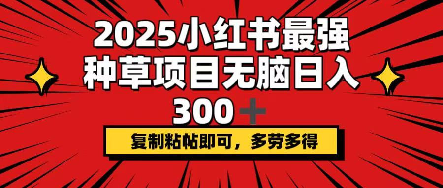 2025小红书最强种草项目，无脑日入300+，复制粘帖即可，多劳多得-羽哥创业课堂