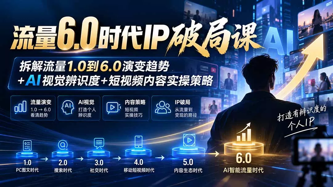 流量6.0时代IP破局课-更新：拆解流量1.0到6.0演变趋势+AI视觉辨识度+短视频内容实操策略-羽哥创业课堂
