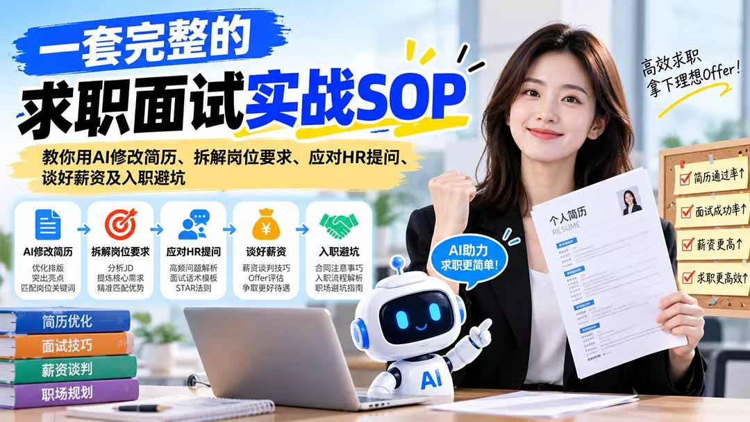 一套完整的求职面试实战SOP：教你用AI修改简历、拆解岗位要求、应对HR提问、谈好薪资及入职避坑