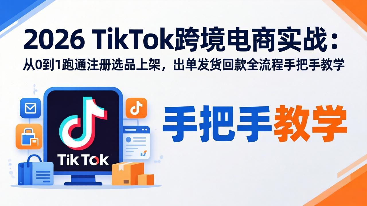 2026TikTok跨境电商实战:从0到1跑通注册选品上架,出单发货回款全流程手把手教学-羽哥创业课堂