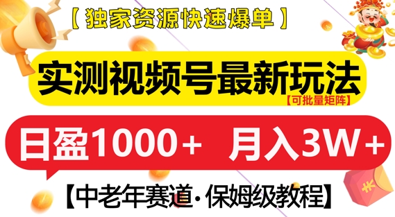 实测视频号最新玩法，中老年赛道，独家资源，月入过W+【揭秘】-羽哥创业课堂