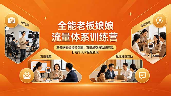 全能老板娘流量体系训练营，三天吃透短视频引流、直播成交与私域运营，打造个人IP轻松变现-羽哥创业课堂