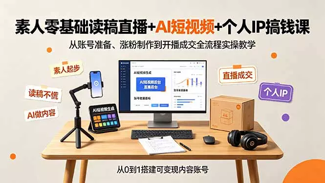 素人零基础读稿直播+AI短视频+个人IP搞钱课，从账号准备、涨粉制作到开播成交全流程实操教学-羽哥创业课堂