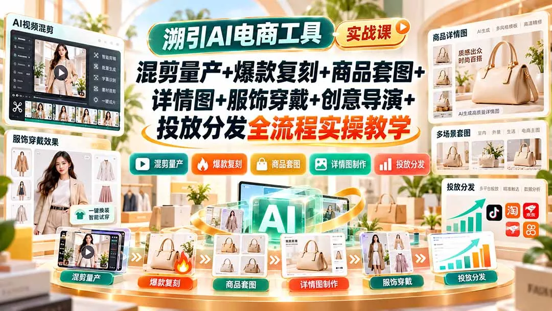 溯引AI电商工具实战课：混剪量产+爆款复刻+商品套图+详情图+服饰穿戴+创意导演+投放分发全流程实操教学-羽哥创业课堂