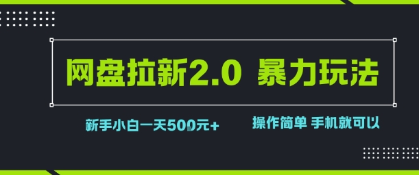 网盘拉新2.0，暴力玩法，新手小白一天轻松500，操作简单-羽哥创业课堂