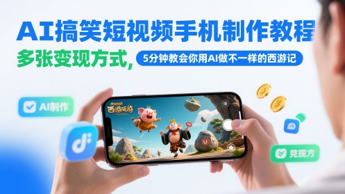 AI搞笑短视频手机制作教程，多张变现方式，5分钟教会你用AI做不一样的西游记-羽哥创业课堂