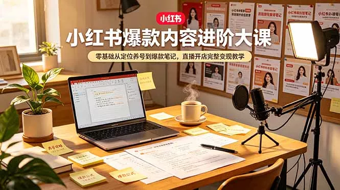 小红书爆款内容进阶大课，零基础从定位养号到爆款笔记，直播开店完整变现教学-羽哥创业课堂