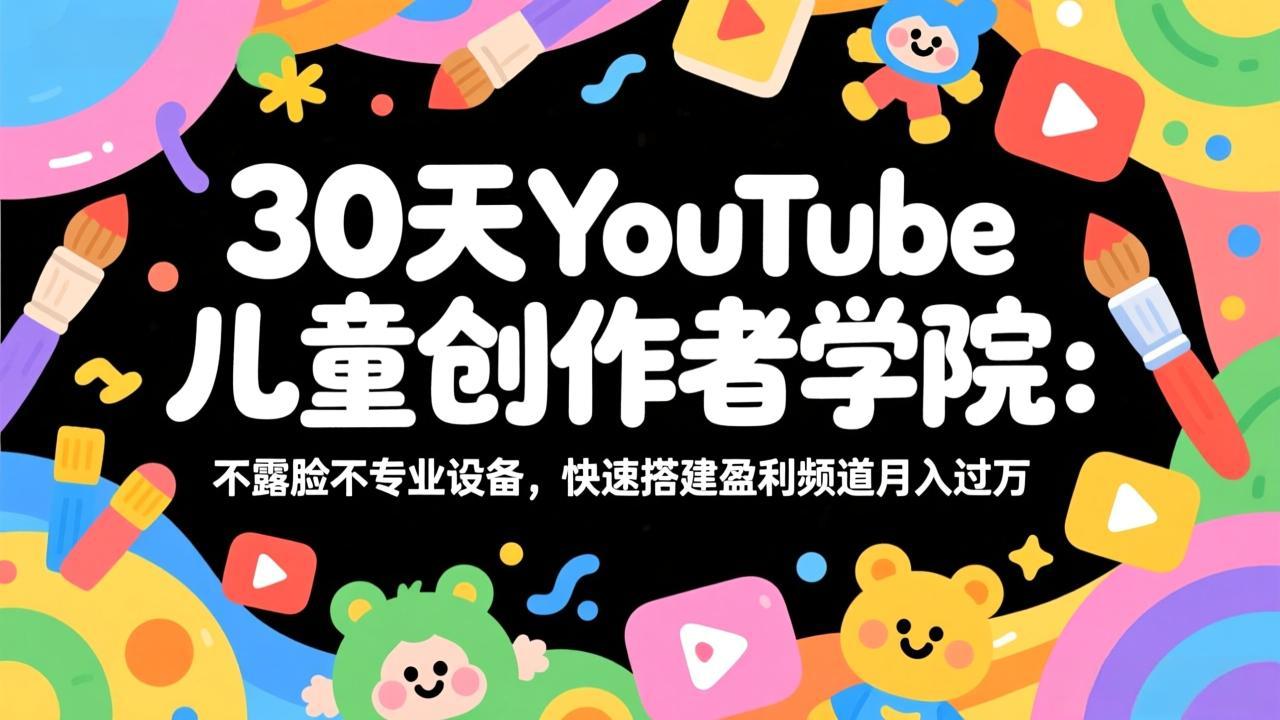 30天YouTube儿童创作者学院：不露脸不专业设备，快速搭建盈利频道月入过万-羽哥创业课堂