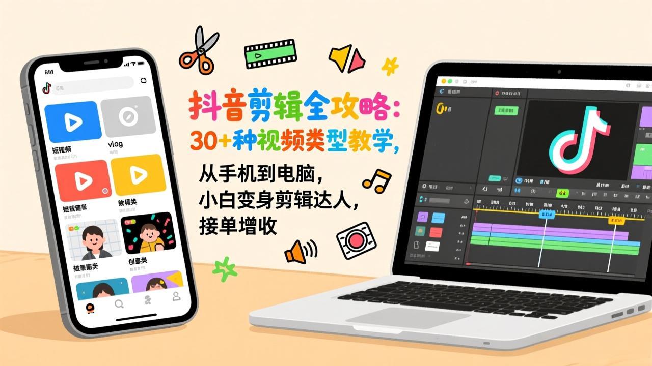 抖音剪辑全攻略:30+种视频类型教学,从手机到电脑,小白变身剪辑达人,接单增收-羽哥创业课堂