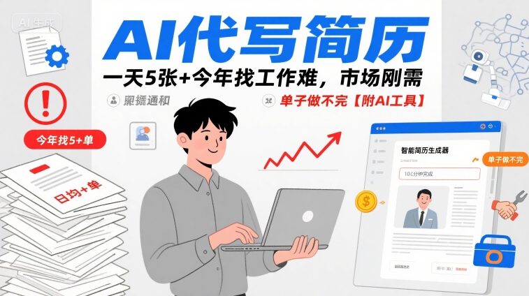 AI代写简历，一天5张+今年找工作难，市场刚需，单子做不完【附AI工具】-羽哥创业课堂