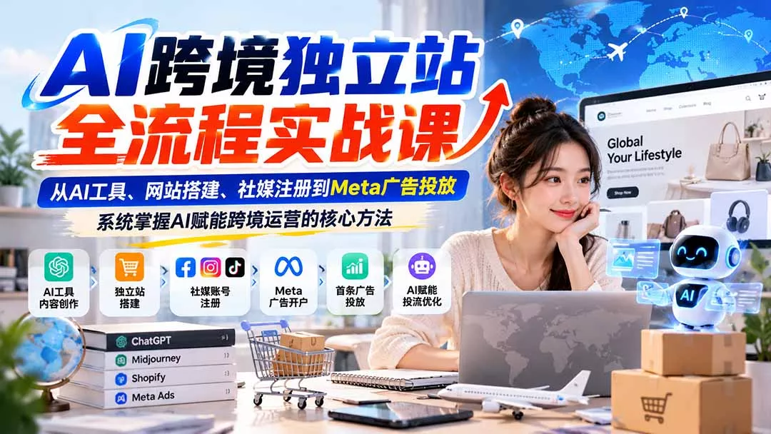 AI跨境独立站全流程实战课：从AI工具、网站搭建、社媒注册到Meta广告投放，系统掌握AI赋能跨境运营的核心方法-羽哥创业课堂