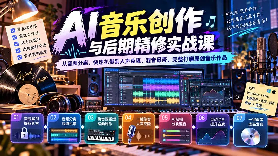 AI音乐创作与后期精修实战课：从音频分离、快速扒带到人声克隆、混音母带，完整打磨原创音乐作品-羽哥创业课堂