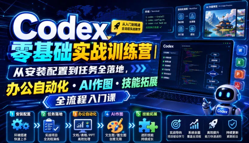 Codex零基础实战训练营｜从安装配置到任务全落地，办公自动化・AI作图・技能拓展全流程入门课-羽哥创业课堂