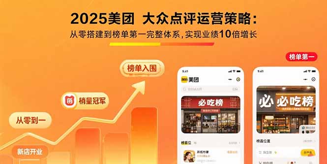 2025美团 大众点评运营策略:从零搭建到榜单第一完整体系,实现业绩10倍增长-羽哥创业课堂