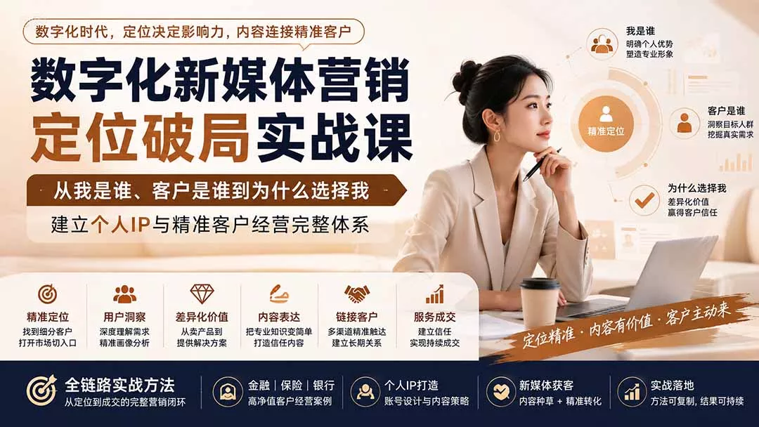 数字化新媒体营销定位破局实战课:从我是谁、客户是谁到为什么选择我,建立个人IP与精准客户经营完整体系-羽哥创业课堂