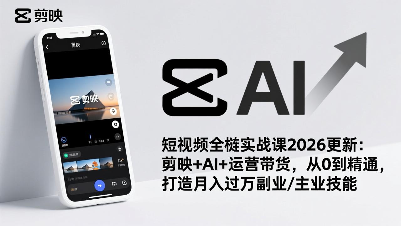 短视频全栈实战课2026更新：剪映+AI+运营带货，从0到精通，打造月入过万副业/主业技能-羽哥创业课堂