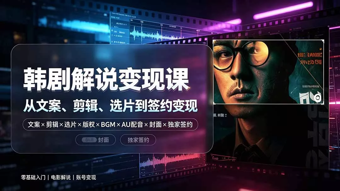 抖音270W粉丝博主亲授韩剧解说课：文案×剪辑×选片×版权×BGM×AU配音×封面×独家签约，零基础到变现-羽哥创业课堂