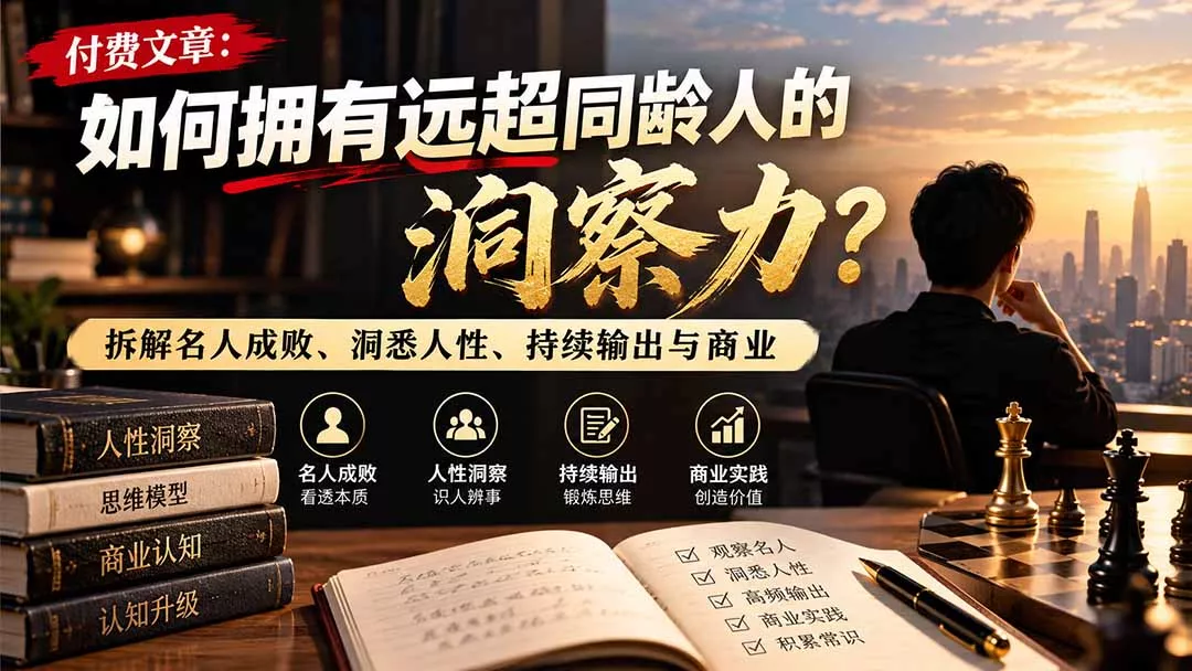 付费文章：如何拥有远超同龄人的洞察力？拆解名人成败、洞悉人性、持续输出与商业实践-羽哥创业课堂