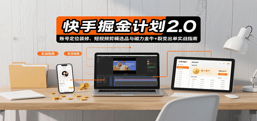 快手掘金计划2.0,账号定位装修、短视频剪辑选品与磁力金牛+裂变出单实战指南-羽哥创业课堂