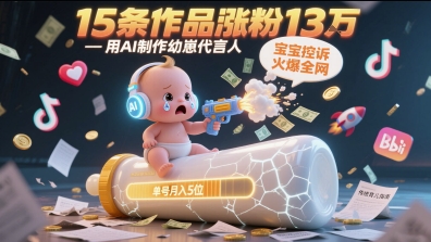 用AI制作幼崽代言人，宝宝的控诉火爆全网，15条作品涨粉13W，单号月入5位数实操教程-羽哥创业课堂