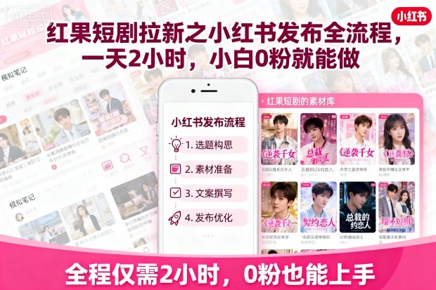 红果短剧拉新之小红书发布全流程，一天2小时，小白0粉就能做-羽哥创业课堂