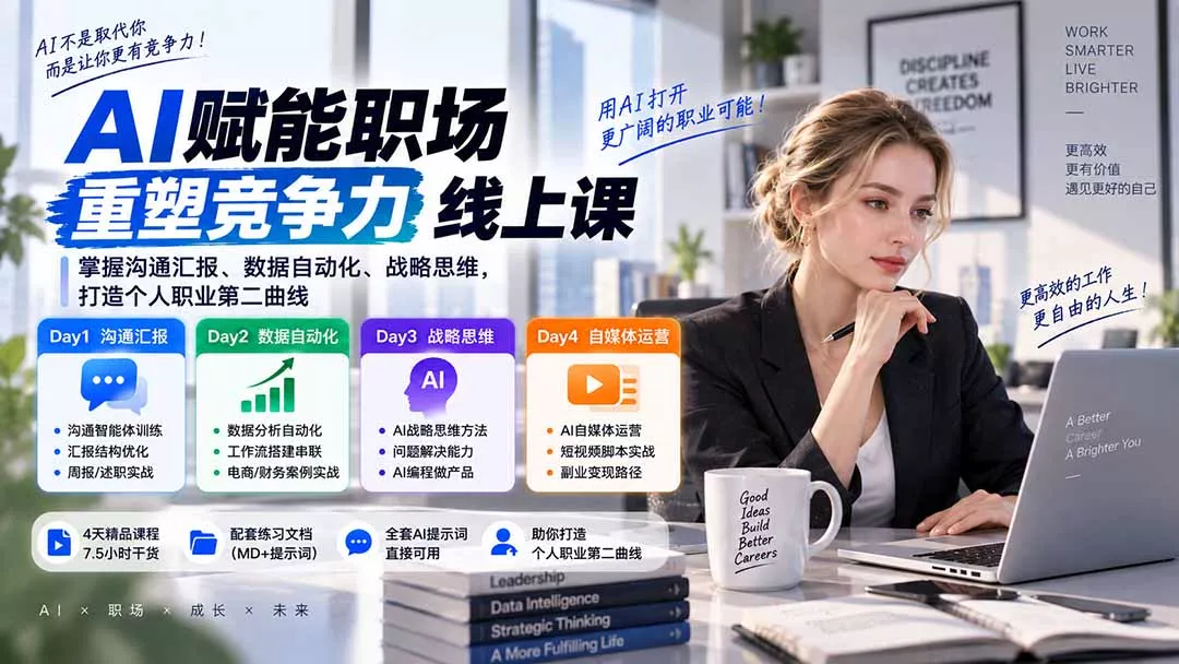 AI职场提效与第二曲线实战课-无水印:学习沟通汇报、数据工作流和战略思维,掌握AI编程做产品及自媒体运营方法-羽哥创业课堂